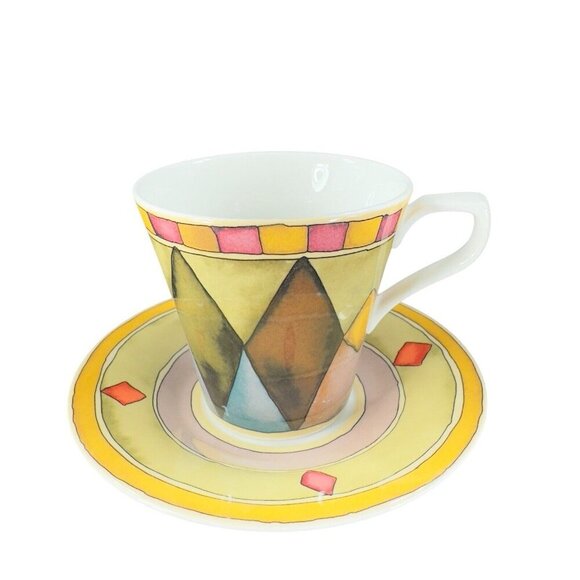 Sasaki Palazzo Teacup And Saucer Set Diamond Square Ceramic Set 2 Paula Zanger - Picture 3 of 16